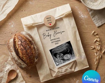 Bun In The Oven Pregnancy Announcement Template Funny Baking Digital Canva Bread Reveal