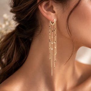 Boucles d'oreilles à franges dorées, chaîne en cuivre, bijoux minimalistes élégants