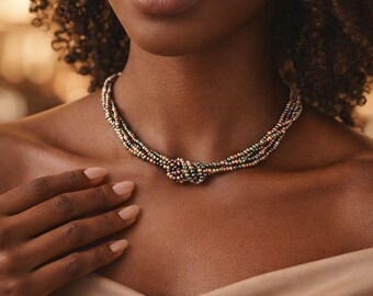 Collier bohème multirangs en verre kleuren