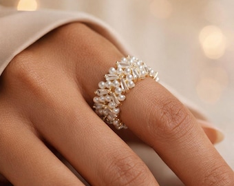 Verstelbare elegante ring met parel en kristalgoud