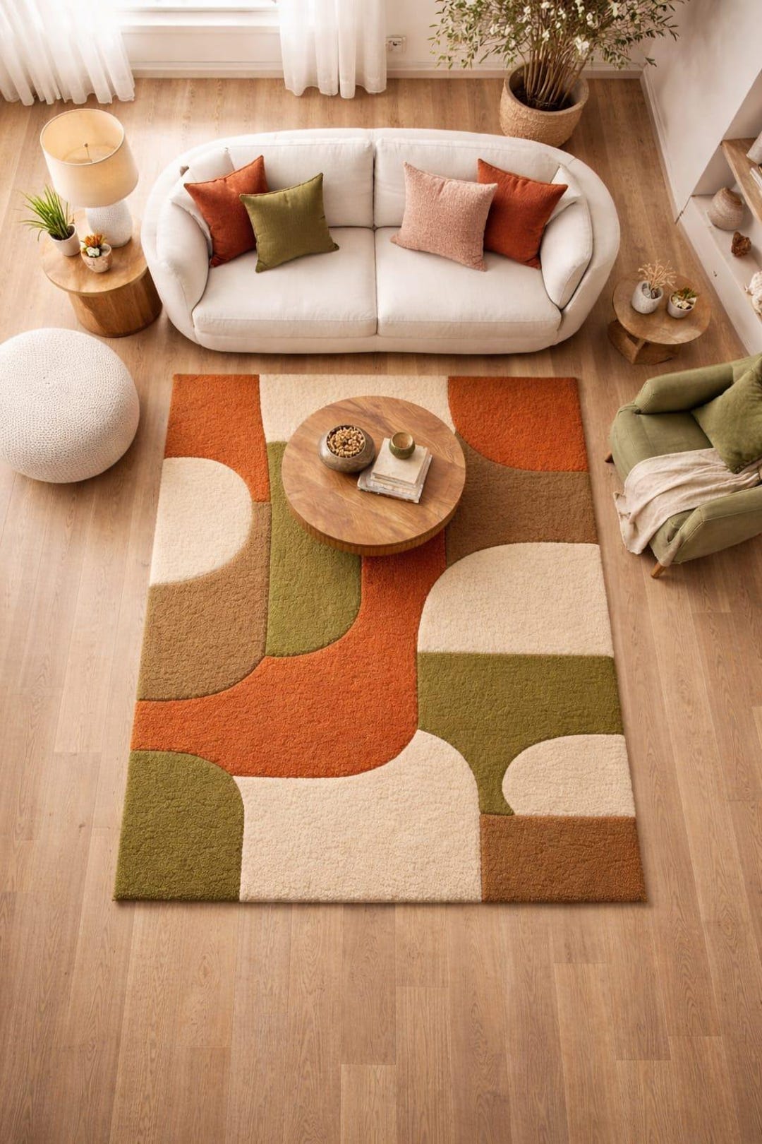 Hand Tufted Wool Area Rug, Mid Century Modern Geometric Abstract Carpet ...