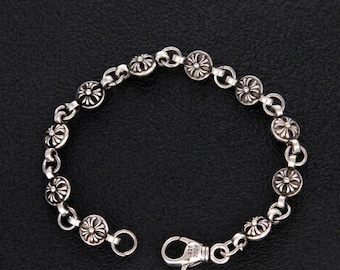 Sterling Silver Gothic Cross Bracelet, Unisex Punk Chain, Medieval Style Jewelry
