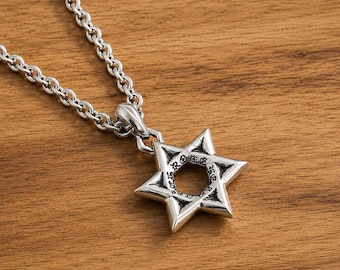CH Star of David Large Silver Charm Necklace, Big Magen David Pendant, Minimalist Judaica Jewelry, Unisex Religious Gift