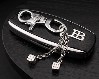 CH 925 Sterling Silver Gothic Keychain | Vintage Punk Key Ring | Unisex Dark Style Accessory | Gift for Him Her