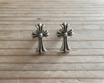 925 Sterling Silber Blumen Kreuz Ohrstecker, Vintage Gothic Unisex Punk Schmuck Geschenk