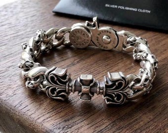Ch 925 Silber Gothic Punk Armband - Schwere Kette Link Vintage Style, Unisex Statement Schmuck Geschenk