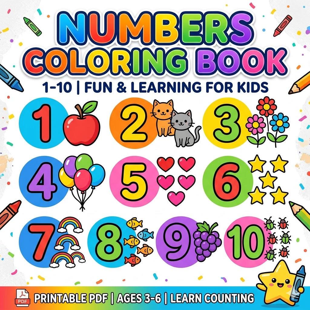 Numbers Coloring Book | Printable Number Coloring Pages for Kids | Fun ...