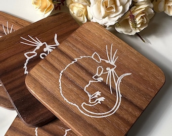 Rats Chunky Walnut Coaster Set of 4