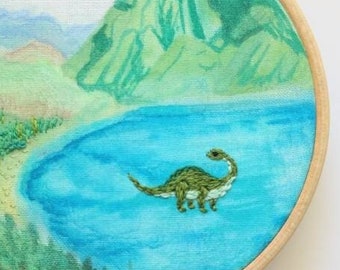 Brontosaurus Dinosaur Embroidery Art