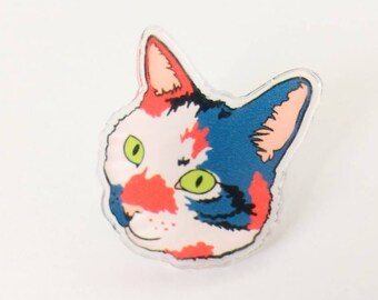 Cute Calico Cat Acrylic Pin