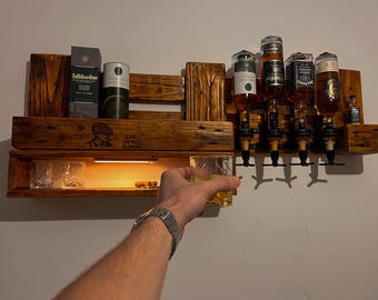 Handgemaakte whiskybar van pallethout | LED-verlichting | Whiskyplank | Decoratie voor de mancave | TimberSouls