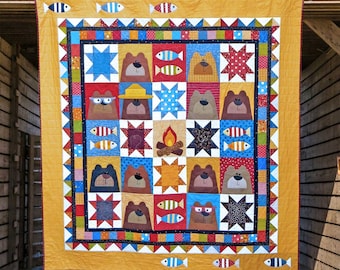 Camp Grizzly | DIGITAL PDF Quilt Pattern | Applique Quilt Patterns | Kid's Quilt Patterns | Bear Quilt Patterns | Red Boot Quilt Co