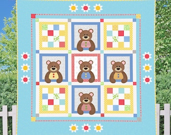 Honey Bee Bears | DIGITAL PDF Quilt Pattern | Applique Quilt Patterns | Kid's Quilt Patterns | Bear Quilt Patterns | Red Boot Quilt Co