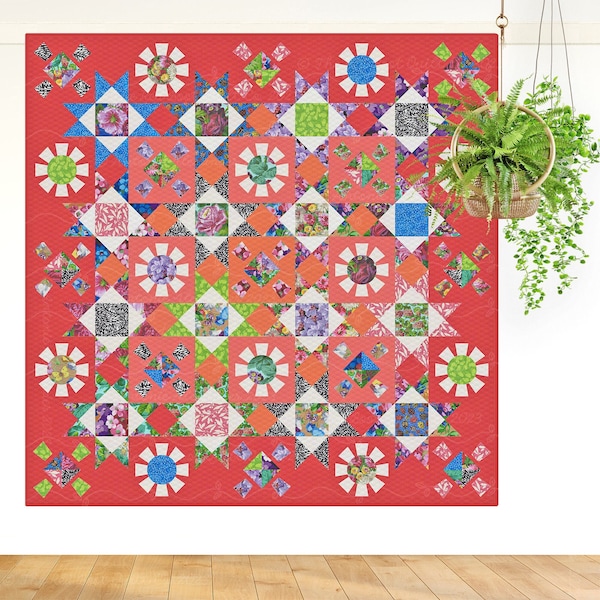 Spring Fling | DIGITAL PDF Quilt Pattern | Applique Quilt Patterns | Modern Quilts | Floral Quilt Patterns | Red Boot Quilt Co