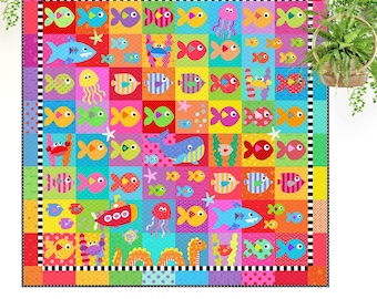Swim Little Fishies : motif de courtepointe appliqué poisson de mer (téléchargement numérique)
