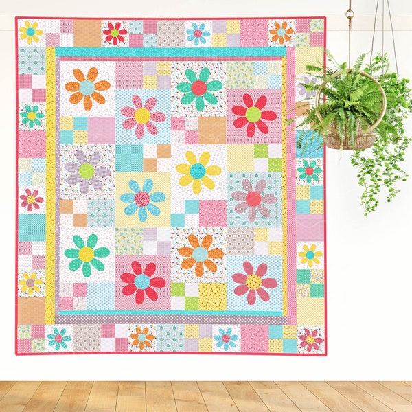 Vintage Daisies | DIGITAL PDF Quilt Pattern | Applique Quilt Patterns | Floral Quilt Patterns | Red Boot Quilt Co