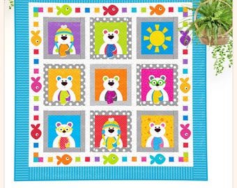 Todos congelados: Patrón de edredón con apliques de oso polar (PDF)