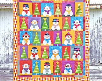 Scrappy Snowmen | DIGITAL PDF Quilt Pattern | Applique Quilt Patterns | Kid's Quilt Patterns | Snowman Quilt Patterns | Red Boot Quilt Co