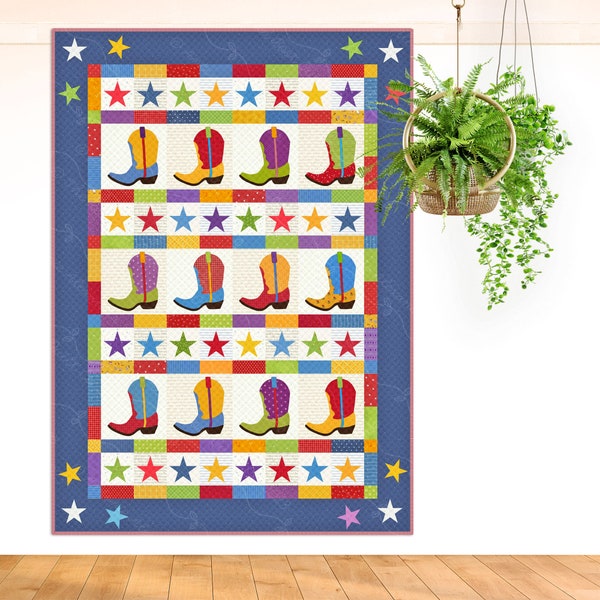 Boot-n-Skoot | DIGITAL PDF Quilt Pattern | Applique Quilt Patterns | Kid's Quilt Patterns | Cowboy Boot Quilt Patterns | Red Boot Quilt Co