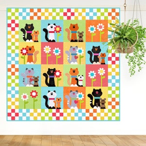 Pretty Little Kitties | DIGITAL PDF Quilt Pattern | Applique Quilt Patterns | Kid's Quilt Patterns | Cat Quilt Patterns | Red Boot Quilt Co