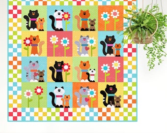Pretty Little Kitties | DIGITAL PDF Quilt Pattern | Applique Quilt Patterns | Kid's Quilt Patterns | Cat Quilt Patterns | Red Boot Quilt Co