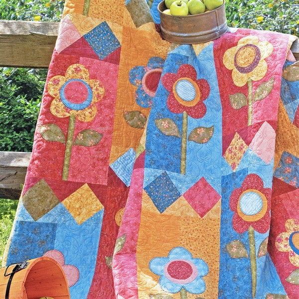 Farmhouse Daisies | DIGITAL PDF Quilt Pattern | Applique Quilt Patterns | Floral Quilt Patterns | Red Boot Quilt Co