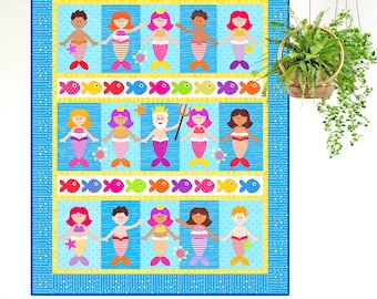 Little Mermaids | DIGITAL PDF Quilt Pattern | Applique Quilt Patterns | Kid's Quilt Patterns | Mermaid Quilt Patterns | Red Boot Quilt Co