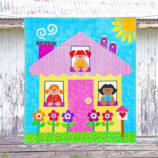 Our Little Cubbyhouse | DIGITAL PDF Quilt Pattern | Applique Quilt Patterns | Kid's Quilts | Doll House Quilt Patterns | Red Boot Quilt Co