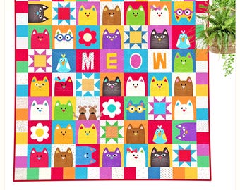 Les chats à l'herbe à chat : motif de courtepointe appliqué amusant avec des chats (PDF)