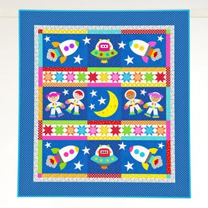 Zoom to the Moon: Space Rockets Applique Quilt Pattern (PDF)