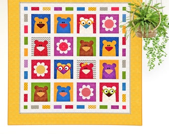 Happy Bears | PRINTED Quilt Pattern | Applique Quilt Patterns | Kid's Quilt Patterns | Teddy Bear Quilt Patterns | Red Boot Quilt Co
