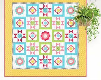 May's Wash-Day Daisies | DIGITAL PDF Quilt Pattern | Applique Quilt Patterns | Lap Quilts | Daisy Quilt Patterns | Red Boot Quilt Co