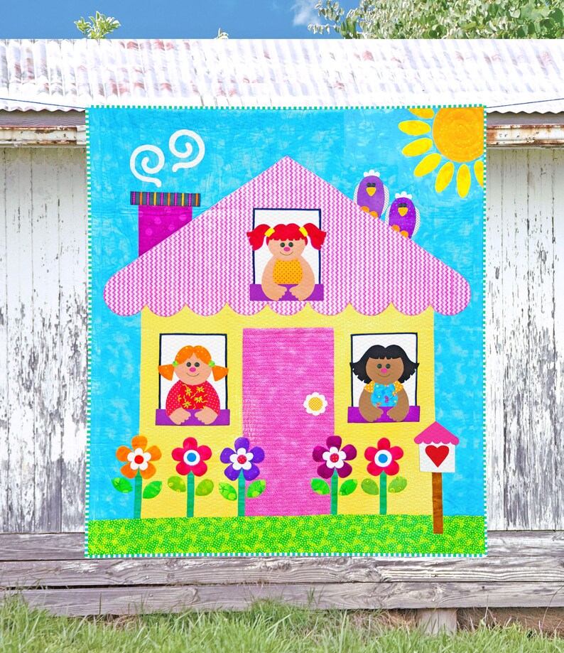 Our Little Cubbyhouse PRINTED Quilt Pattern Applique Quilt Patterns Kid's Quilts Doll House Quilt Patterns Red Boot Quilt Co image 1