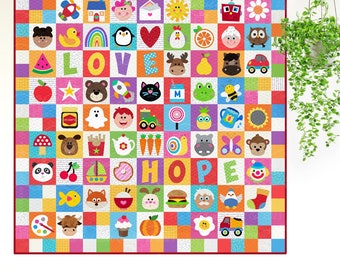 My Favourite Things - Love & Hope | PRINTED Quilt Pattern | Applique Quilt Patterns | Kid's Quilt Patterns | I Spy Quilts | Collage Quilts