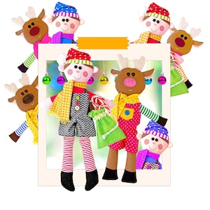 Patrón de costura para el duende y reno navideño de peluche Kristy y Robin (PDF)