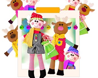 Peluche Kristy & Robin : modèle de couture pour peluche elfe de Noël et renne (PDF)