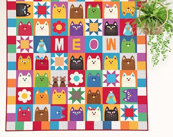 The Catnip Cats | DIGITAL PDF Quilt Pattern | Applique Quilt Patterns | Kid's Quilt Patterns | Cat Quilt Patterns | Red Boot Quilt Co