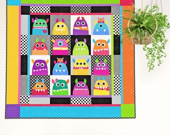 Monster Mash | PRINTED Quilt Pattern | Applique Quilt Patterns | Kid's Quilt Patterns | Monster Alien Quilt Patterns | Red Boot Quilt Co