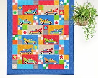 Speed Racers | PRINTED Quilt Pattern | Applique Quilt Patterns | Kid's Quilt Patterns | Car Quilt Patterns | Red Boot Quilt Co