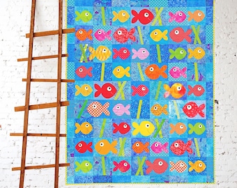 Dieser kleine Fisch | DIGITALE PDF Quilt Anleitung | Applikationen Quilt Muster | Kinder Quilt Muster | Fisch Quilt Muster | Red Boot Quilt Co