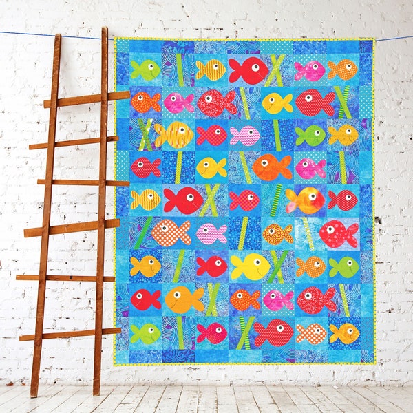 This Little Fishy | DIGITAL PDF Quilt Pattern | Applique Quilt Patterns | Kid's Quilt Patterns | Fish Quilt Patterns | Red Boot Quilt Co