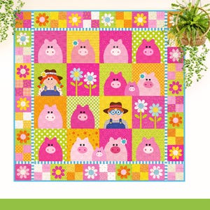 Penny's Pink Piggy Farm: Pig Applique Quilt Pattern (Digital Download)