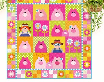 La ferme aux cochons roses de Penny : motif de courtepointe appliqué en forme de cochon (téléchargement numérique)