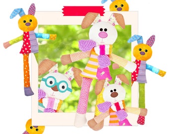 Scrappy Little Bunnies | DIGITAL PDF Soft Toy Pattern | Plushie Patterns | Kid's Plushie Patterns | Rabbit Soft Toy | Red Boot Quilt Co