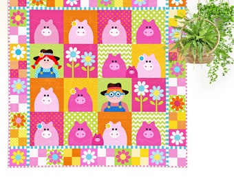 Pink Piggy Farm | PRINTED Quilt Pattern | Applique Quilt Patterns | Kid's Quilt Patterns | Farmyard Quilt Patterns | Red Boot Quilt Co