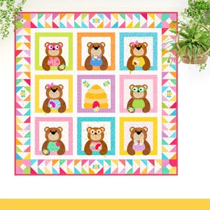 Bee-Bop Bears | DIGITAL PDF Quilt Pattern | Applique Quilt Patterns | Kid's Quilt Patterns | Teddy Bear Quilt Patterns | Red Boot Quilt Co