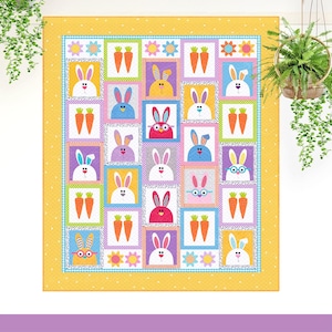 The Carrot Patch Bunnies | DIGITAL PDF Quilt Pattern | Applique Quilt Patterns | Kid's Quilt Patterns | Rabbit Quilts | Red Boot Quilt Co