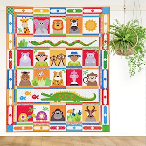 Who's at the Zoo | DIGITAL PDF Quilt Pattern | Applique Quilt Patterns | Kid's Quilt Patterns | Zoo Quilt Patterns | Red Boot Quilt Co