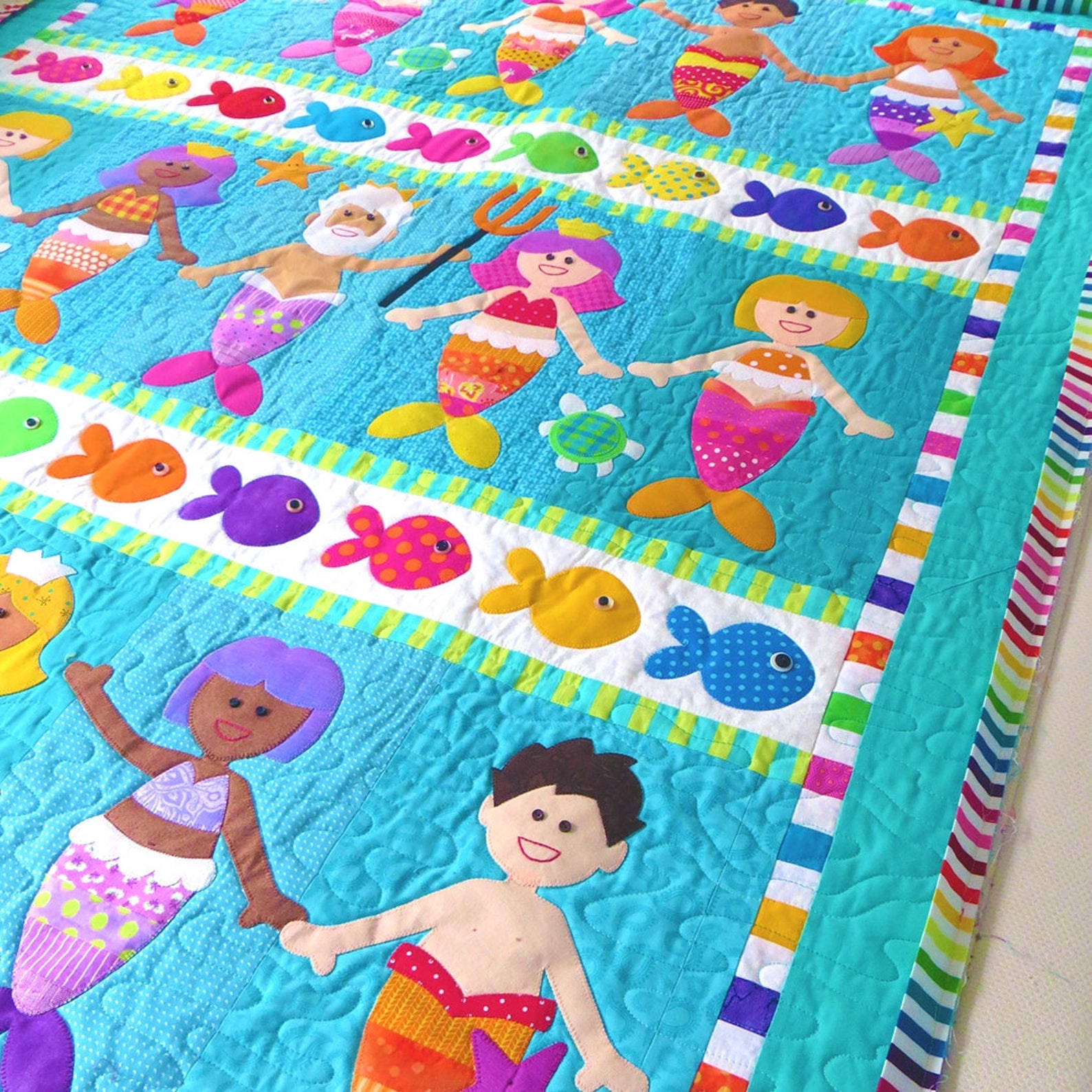 Little Mermaids PRINTED Quilt Pattern Applique Quilt Etsy