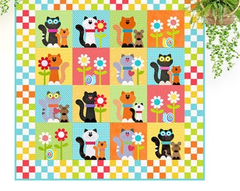 Pretty Little Kitties : motif de courtepointe appliques chats (téléchargement numérique)